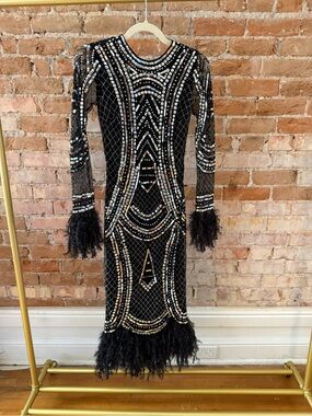 ASOS Black Sequin & Feather Midi Dress